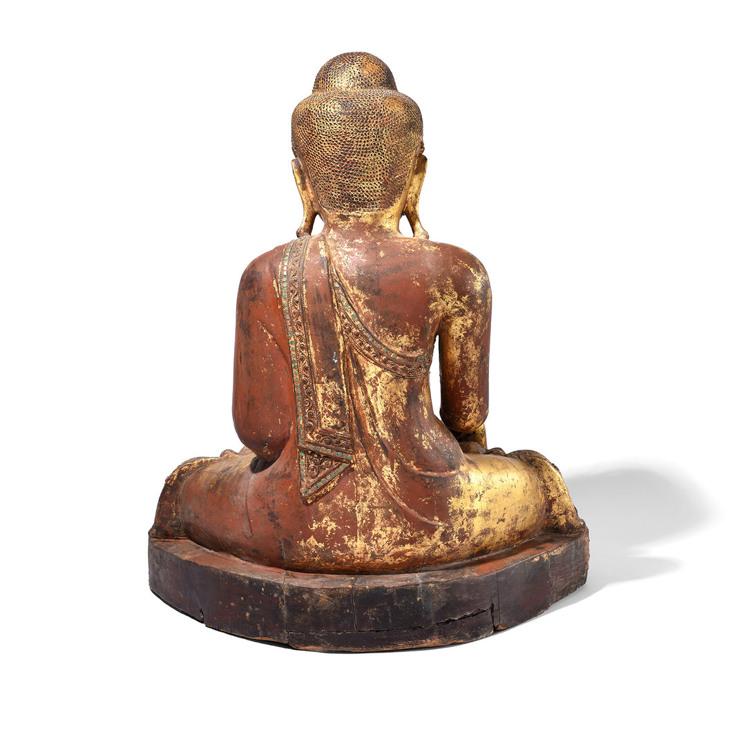Back Of Antique Gilded Teak Mandalay Sitting Buddha | Indigo Antiques