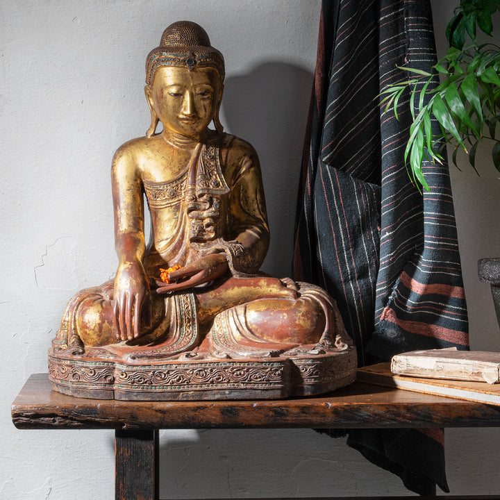 Antique Gilded Teak Mandalay Sitting Buddha | Indigo Antiques