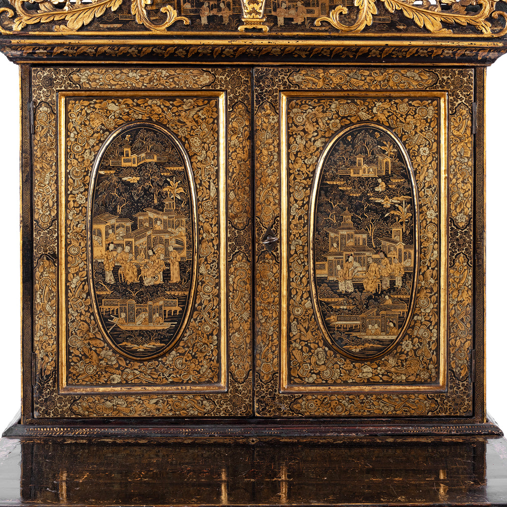 Doors Detail From Antique Lacquered Canton Export Bonheur De Jour Cabinet | Indigo Antiques