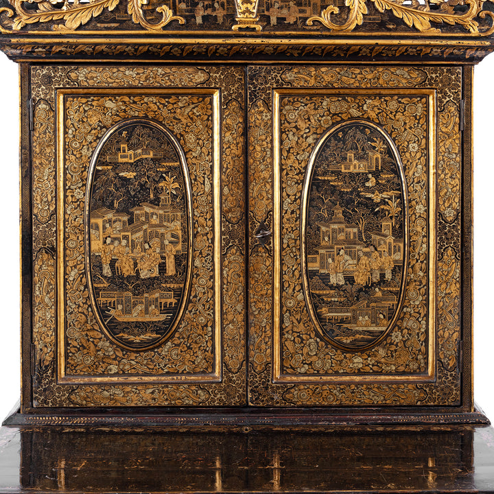 Doors Detail From Antique Lacquered Canton Export Bonheur De Jour Cabinet | Indigo Antiques