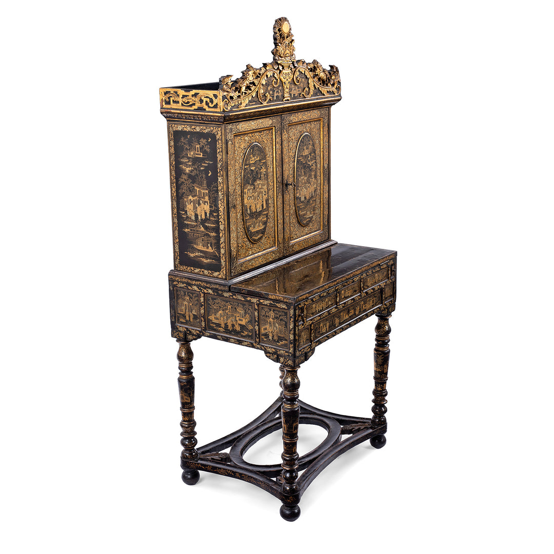 Anglwed View Of Antique Lacquered Canton Export Bonheur De Jour Cabinet | Indigo Antiques