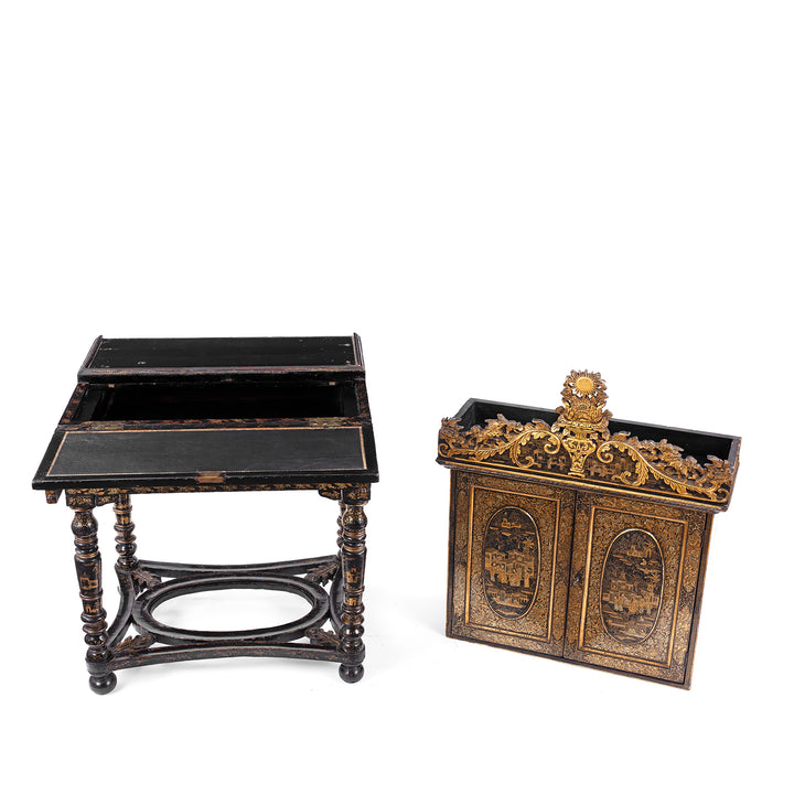 Detached View Of Antique Lacquered Canton Export Bonheur De Jour Cabinet | Indigo Antiques