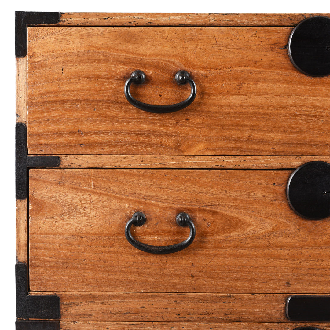 Corner Detail Showing Ironwork From Antique Kanto Style Japanese Kasane Isho Dansu | Indigo Antiques