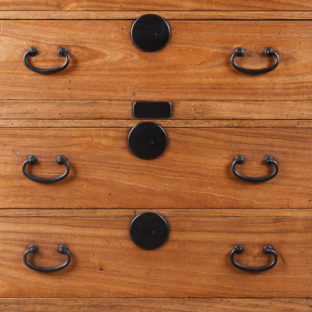 Front Detail Displaying Ironwork And Locking Plates From Antique Kanto Style Japanese Kasane Isho Dansu | Indigo Antiques