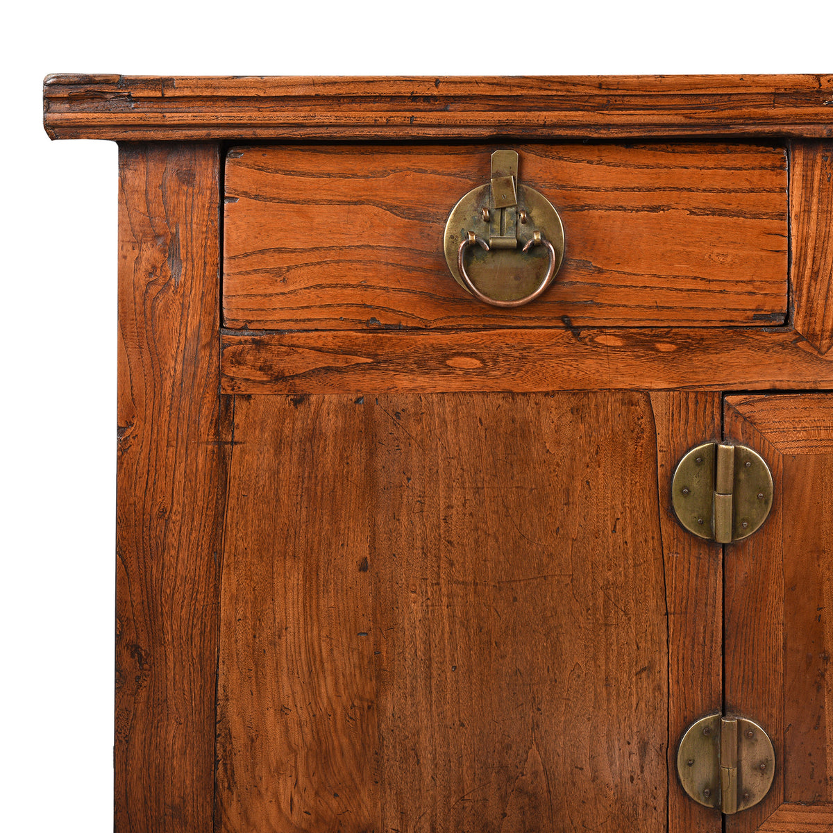 Corner Detail From Antique Elm Chinese Sideboard From Peking | Indigo Antiques