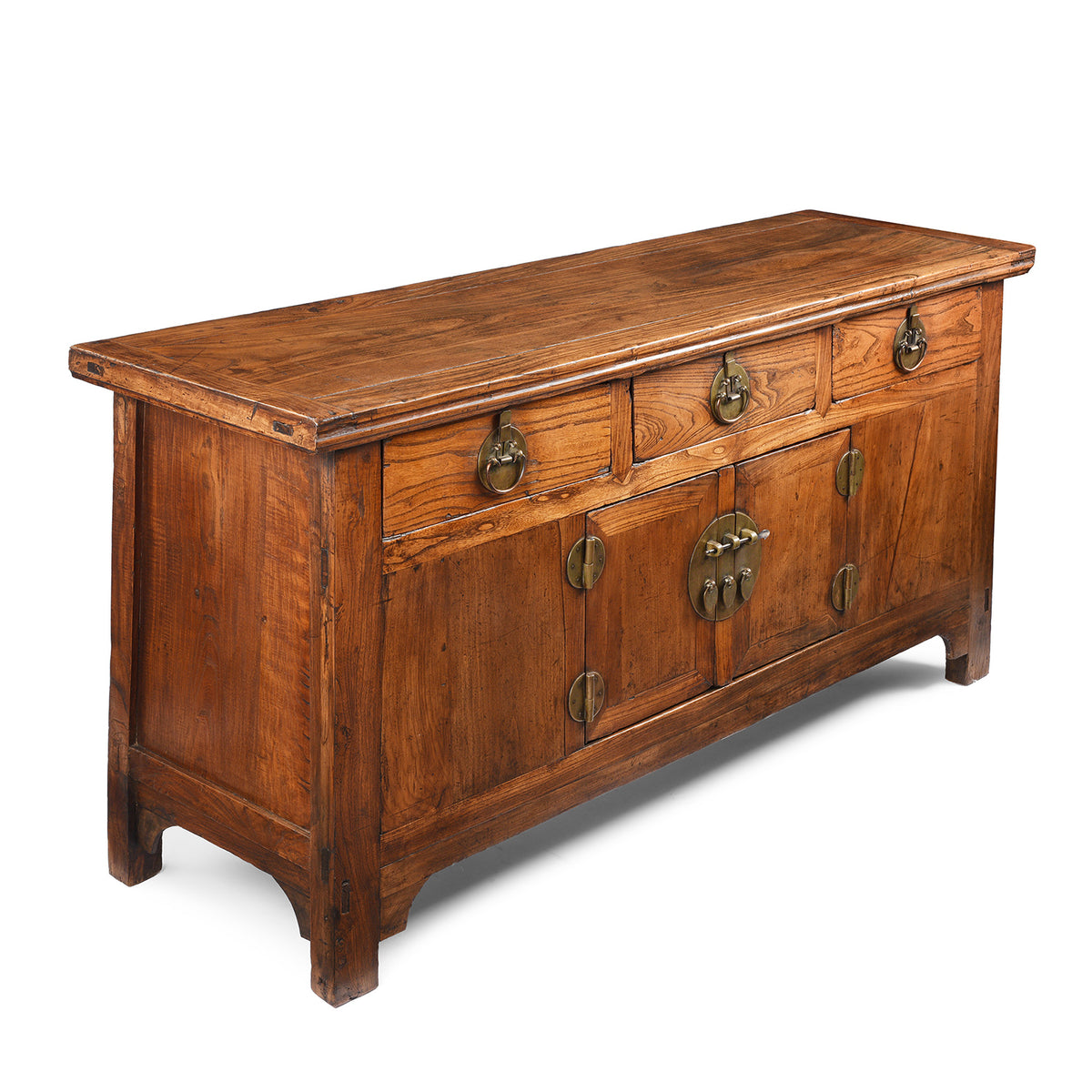 Angled View Of Antique Elm Chinese Sideboard From Peking | Indigo Antiques