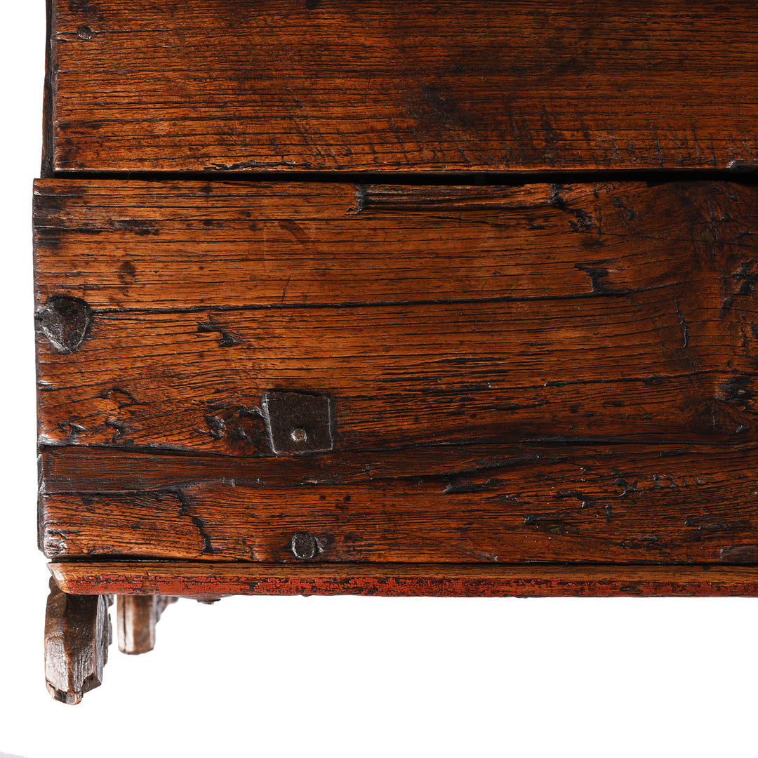 Top Corner Detail From Antique Carved Teak Dowry Chest - Majus From Gujarat | Indigo Antiques