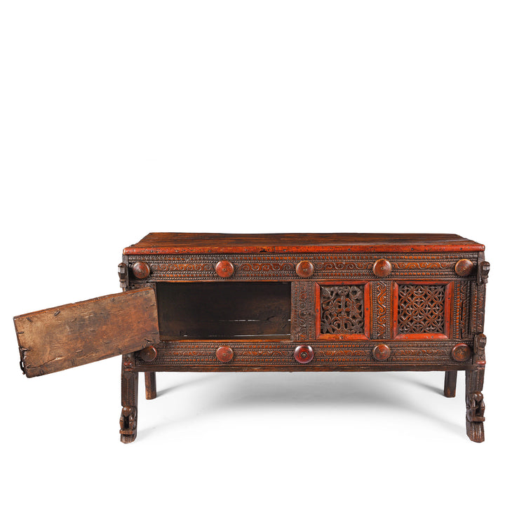 Open door detail from an antique Indian Majus dowry chest from Gujarat | Indigo Antiques