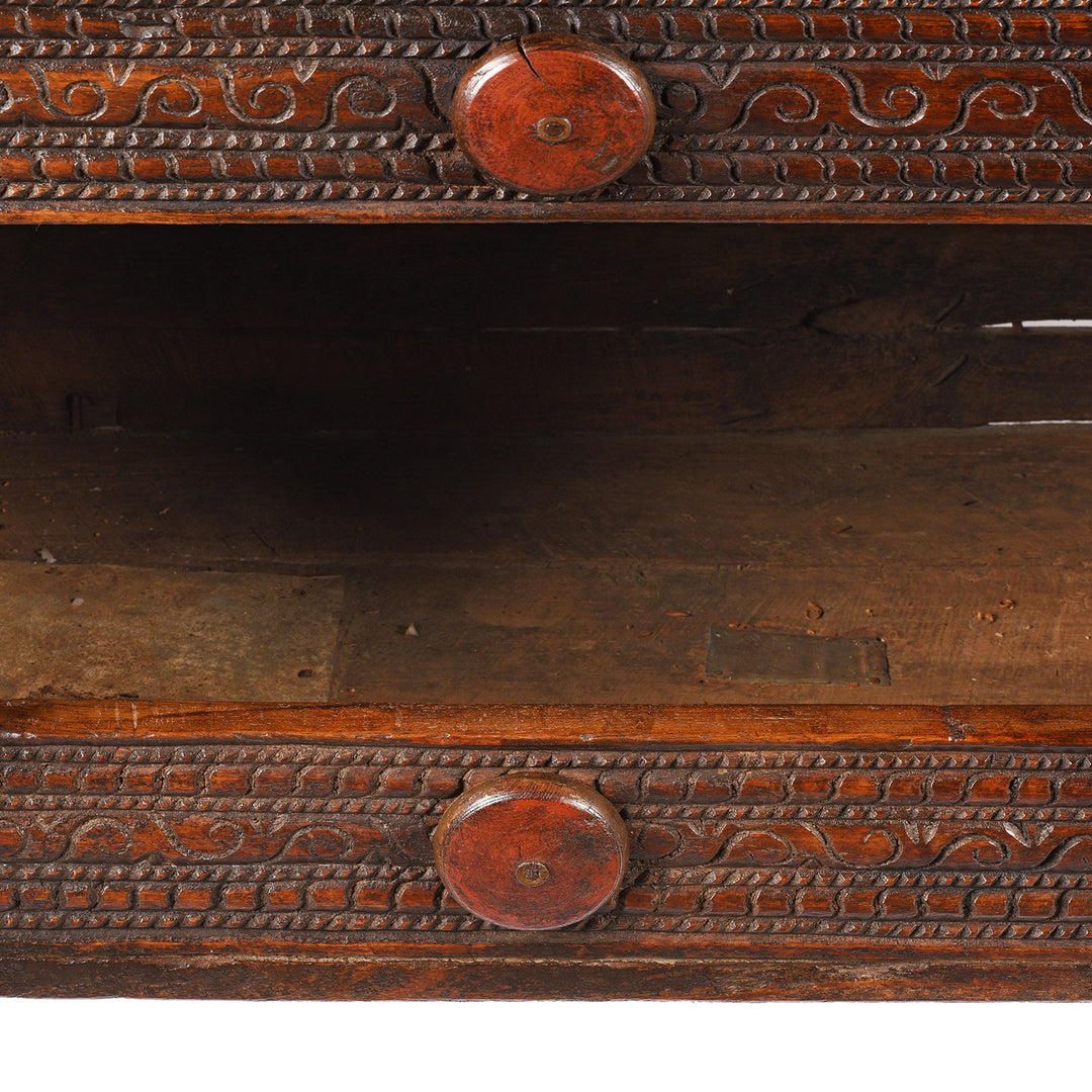 Interior detail from an antique Indian Majus dowry chest from Gujarat | Indigo Antiques
