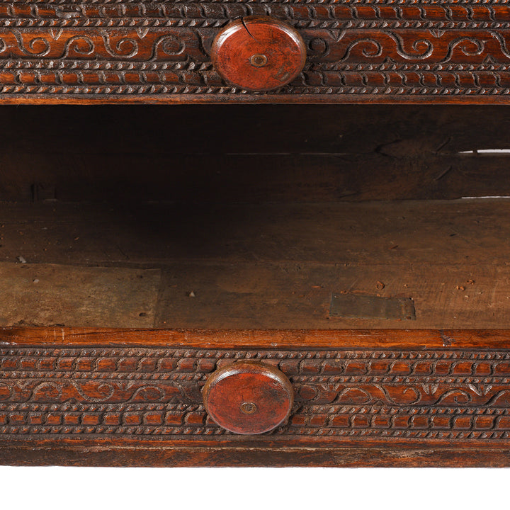 Interior detail from an antique Indian Majus dowry chest from Gujarat | Indigo Antiques