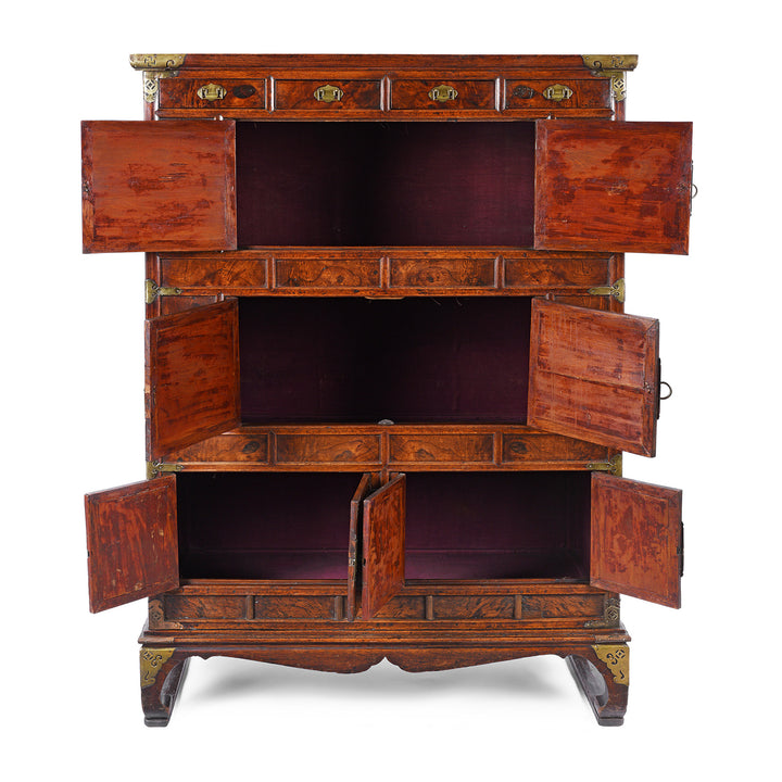 Interior View Of Antique Korean Burr Elm Ich Ung Jang Cabinet on Stand | Indigo Antques