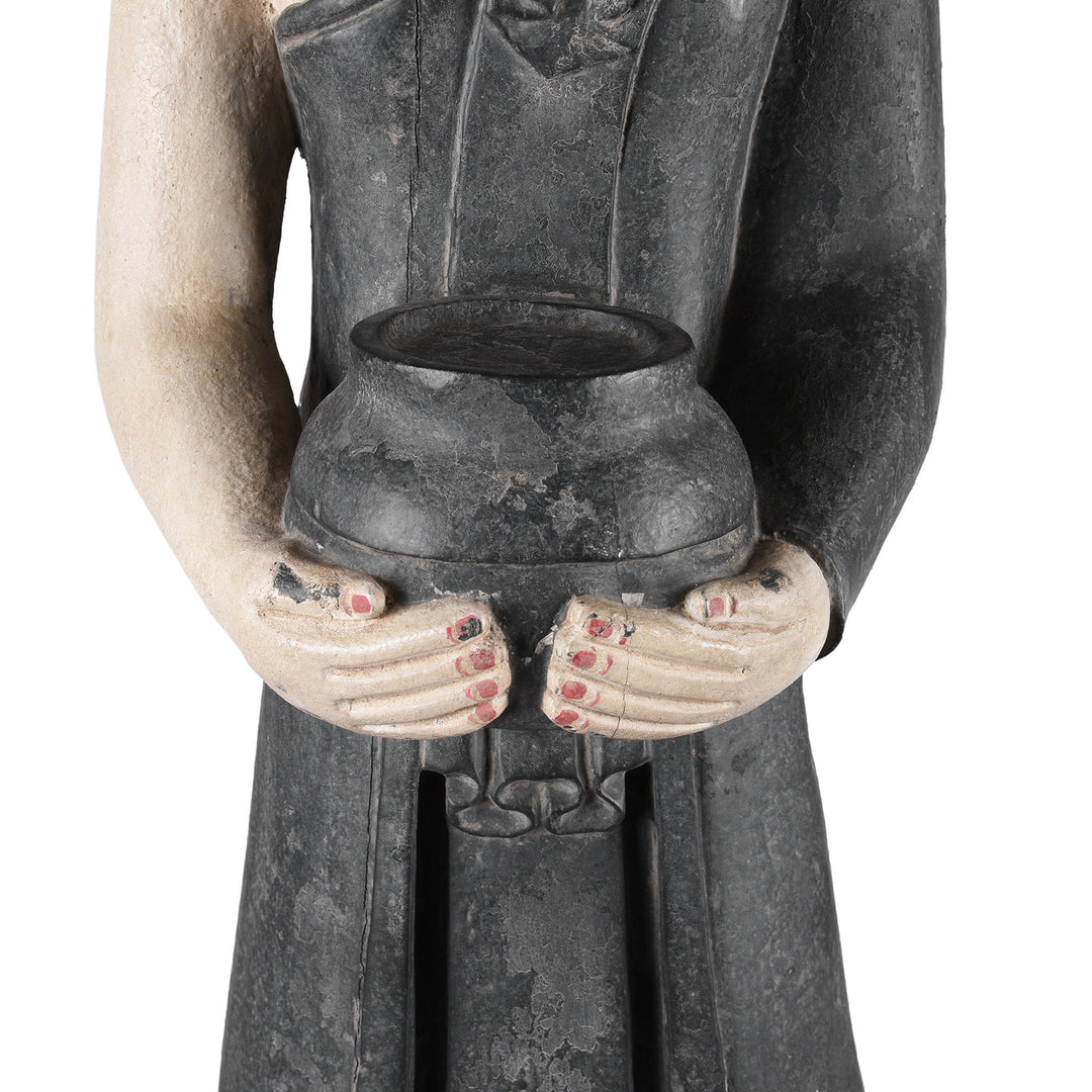 Bowl Detail From Pair Of Vintage Carved Teak Burmese Monks | Indigo Antiques