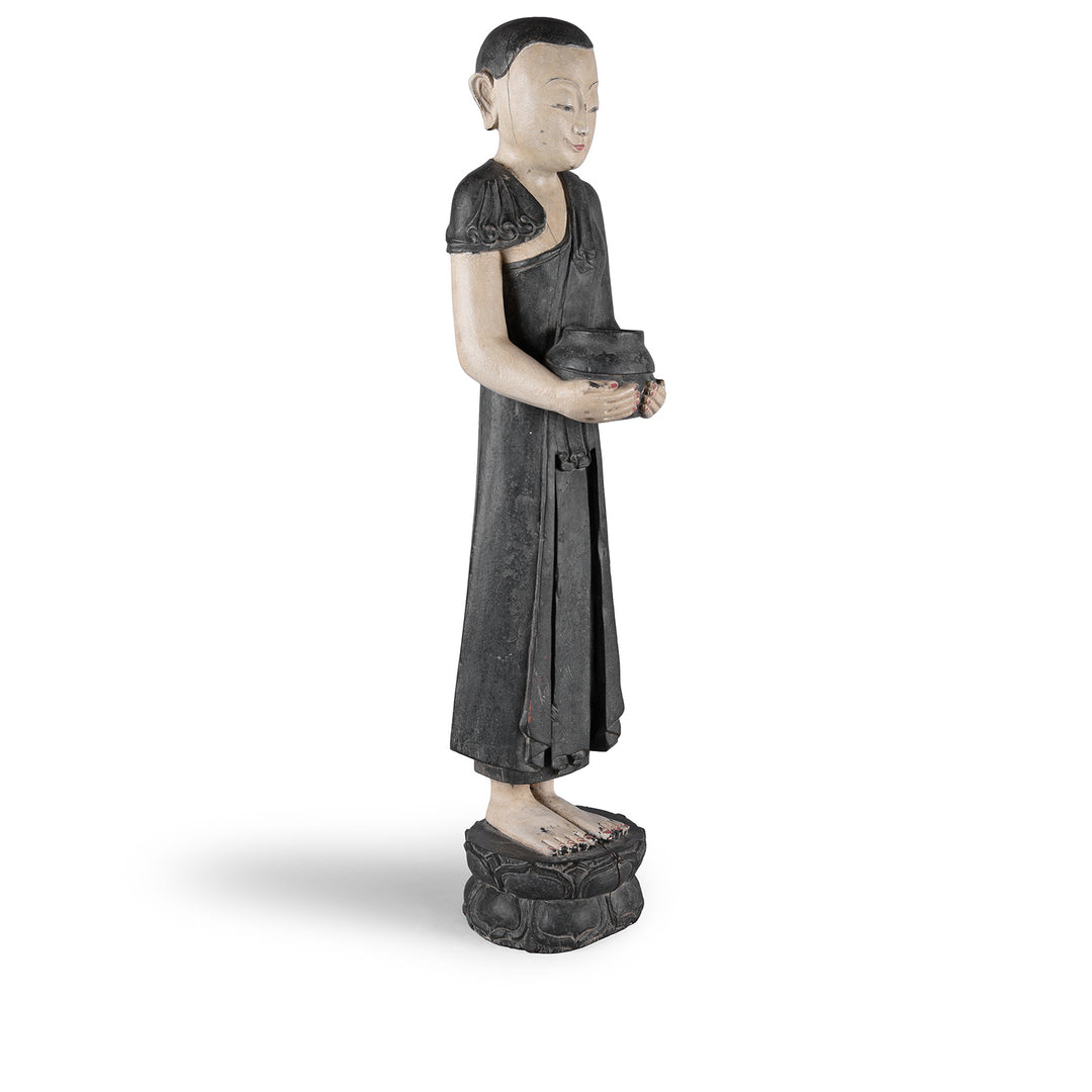 Angled VIew Of Pair Of Vintage Carved Teak Burmese Monks | Indigo Antiques