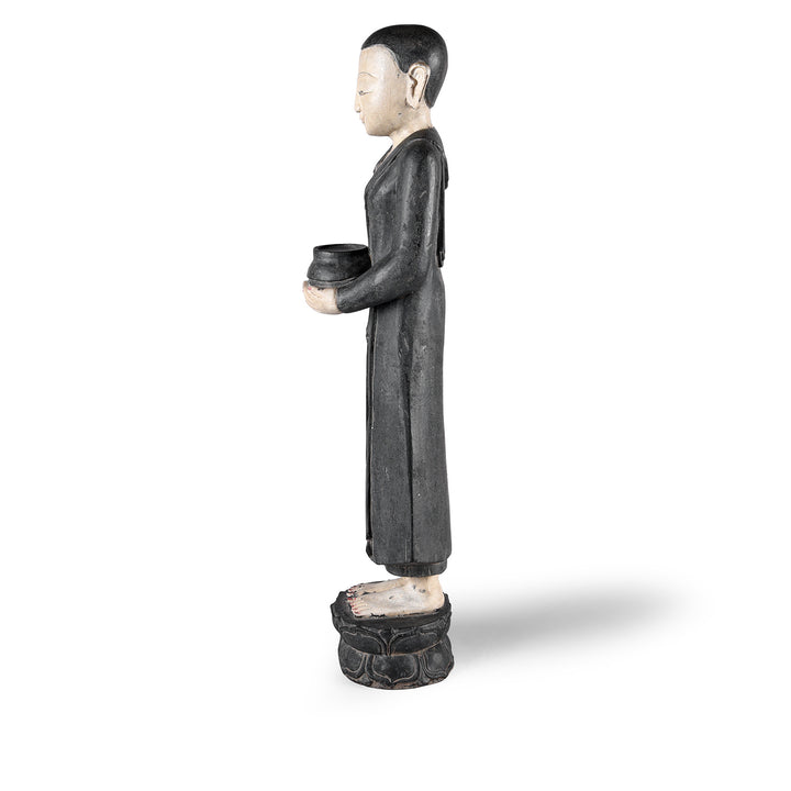 Side VIew Of Pair Of Vintage Carved Teak Burmese Monks | Indigo Antiques