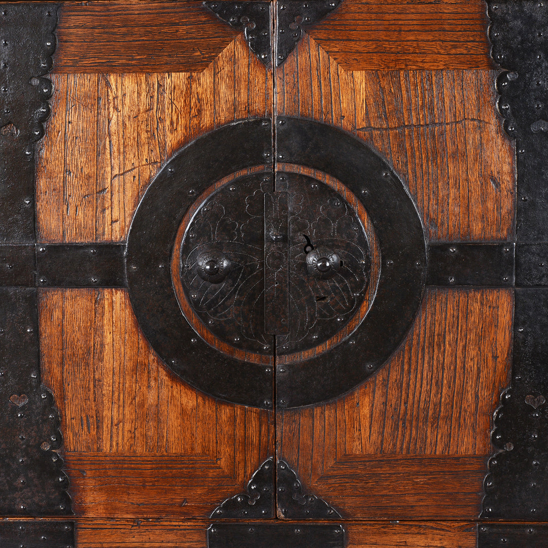 Locking Plate Detail From Antique Japanese Ryobirake Kasane Dansu | Indigo Antiques