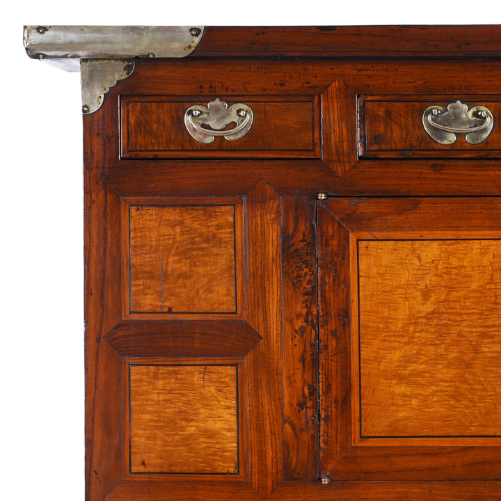 Top Corner Detail From Antique Korean Ich Ung Jang Burr Cabinet on Stand | Indigo Antques