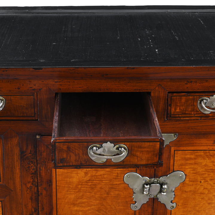 Drawer Detail From Antique Korean Ich Ung Jang Burr Cabinet on Stand | Indigo Antques