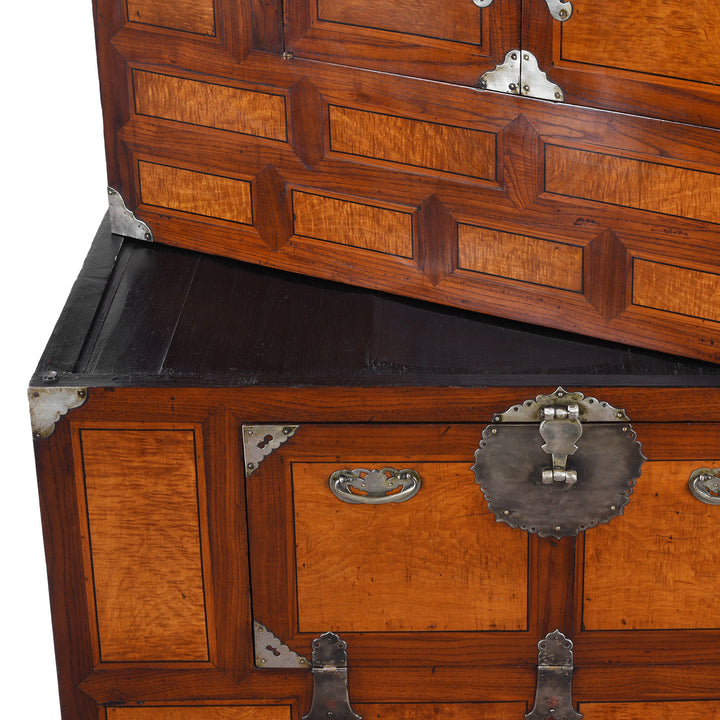 Seperation Detail From Antique Korean Ich Ung Jang Burr Cabinet on Stand | Indigo Antques