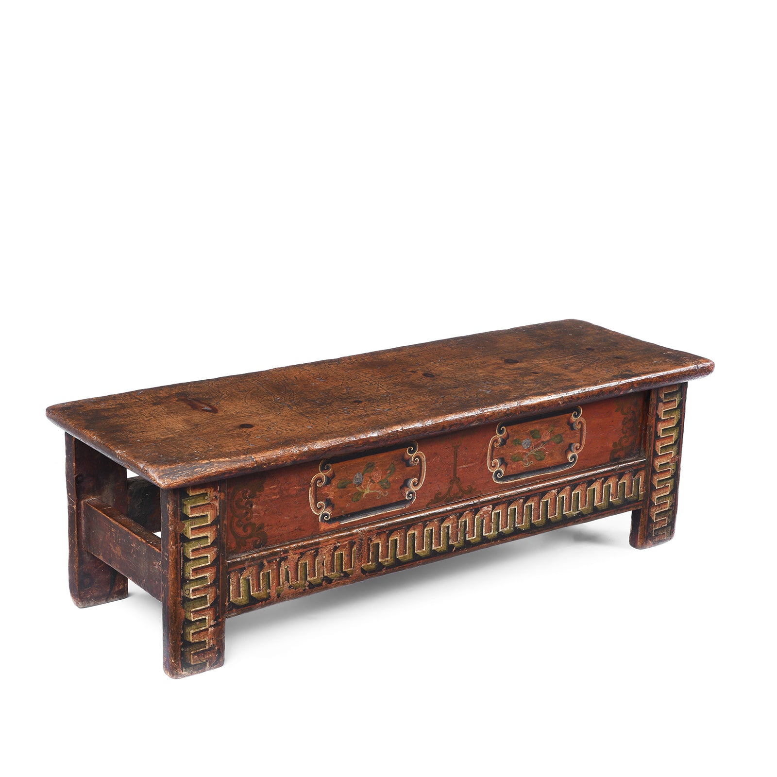 Angled View Of Antique Painted Choksar Prayer Table from Mongolia | Indigo Antiques
