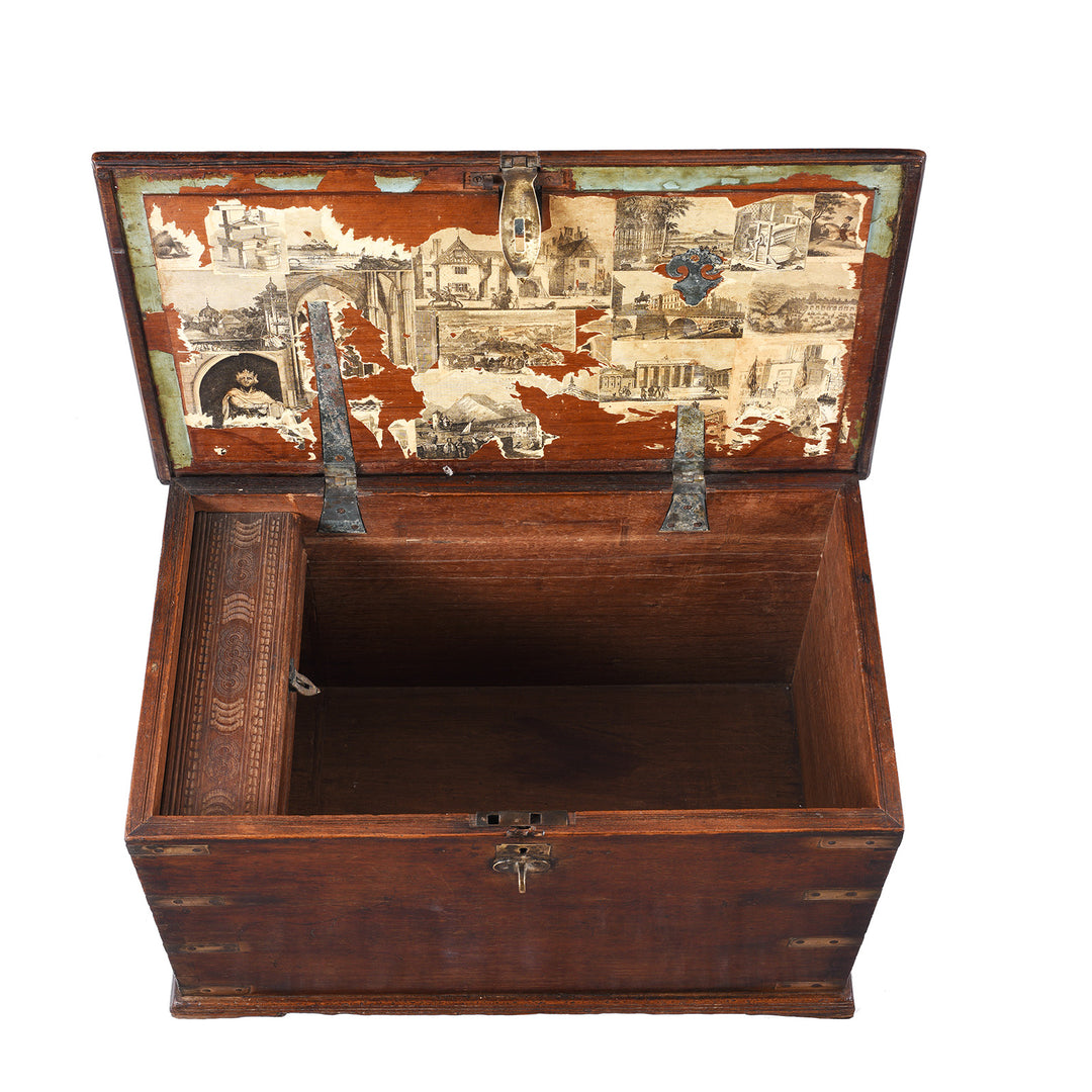 Interior Of Antique Brass Bound Indian Teak Chest | Indigo Antiques