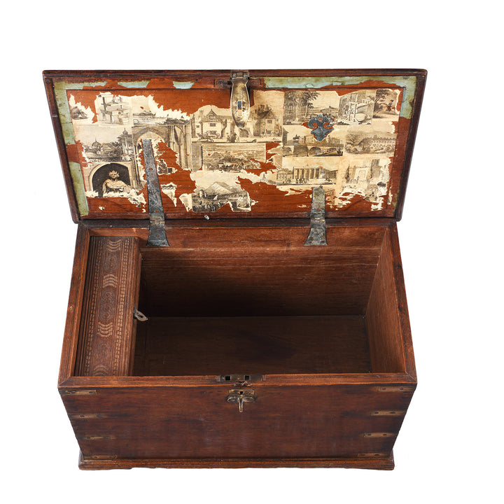 Interior Of Antique Brass Bound Indian Teak Chest | Indigo Antiques