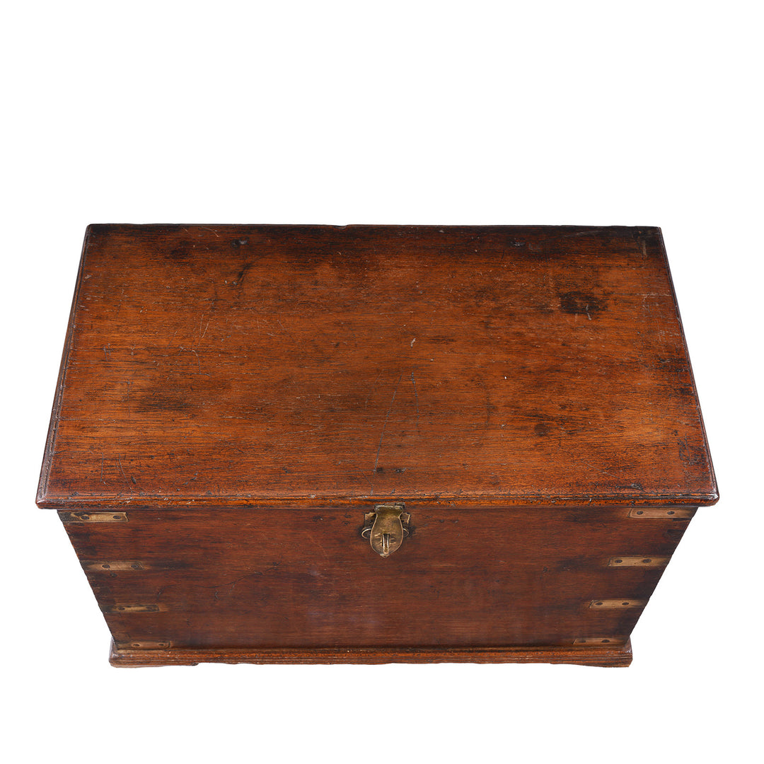 Top Down View Of Antique Brass Bound Indian Teak Chest | Indigo Antiques