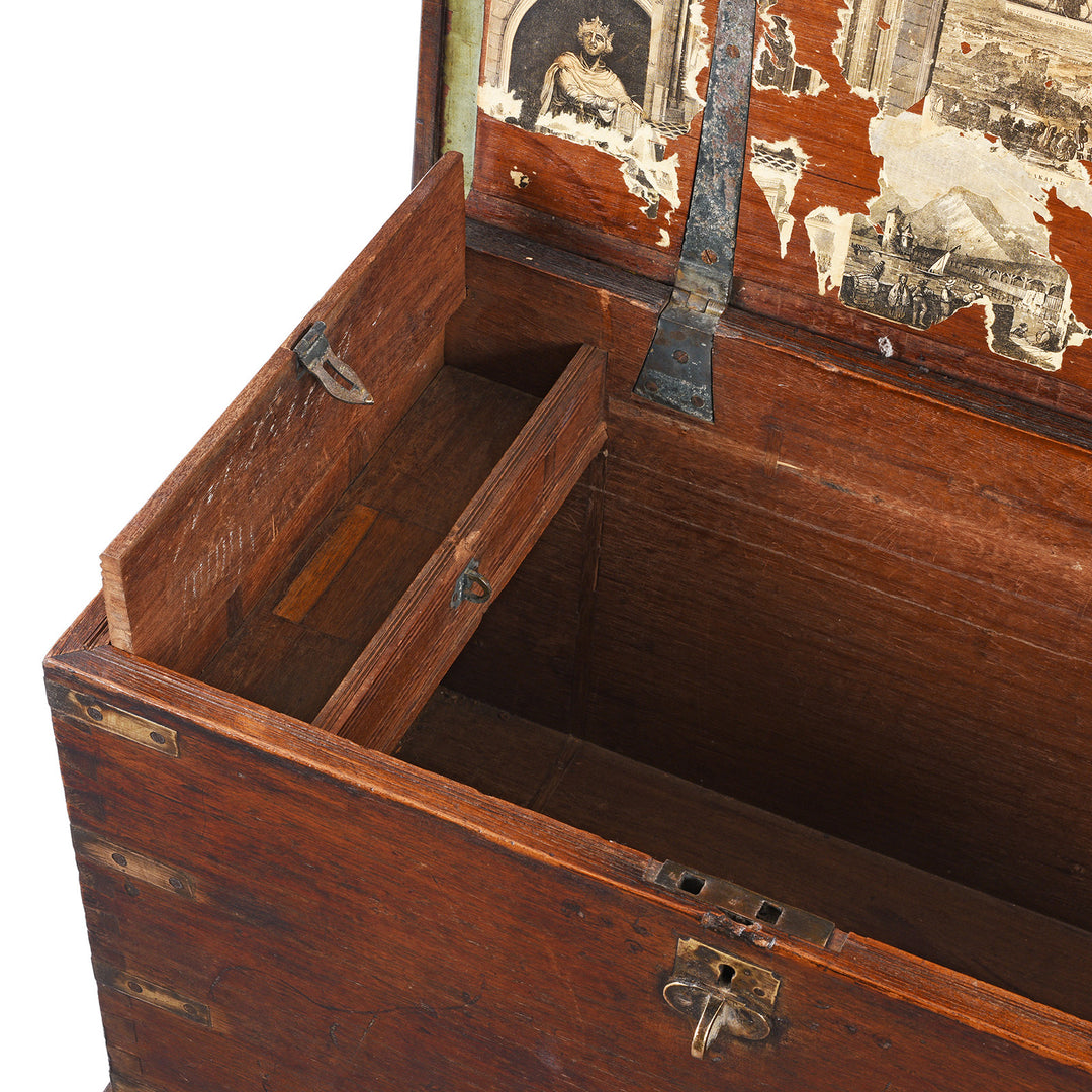 Interior Of Candle Box In Antique Brass Bound Indian Teak Chest | Indigo Antiques