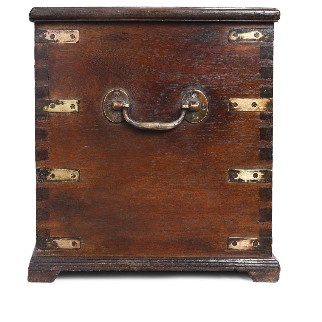 Side View Showing Handle On Antique Brass Bound Indian Teak Chest | Indigo Antiques