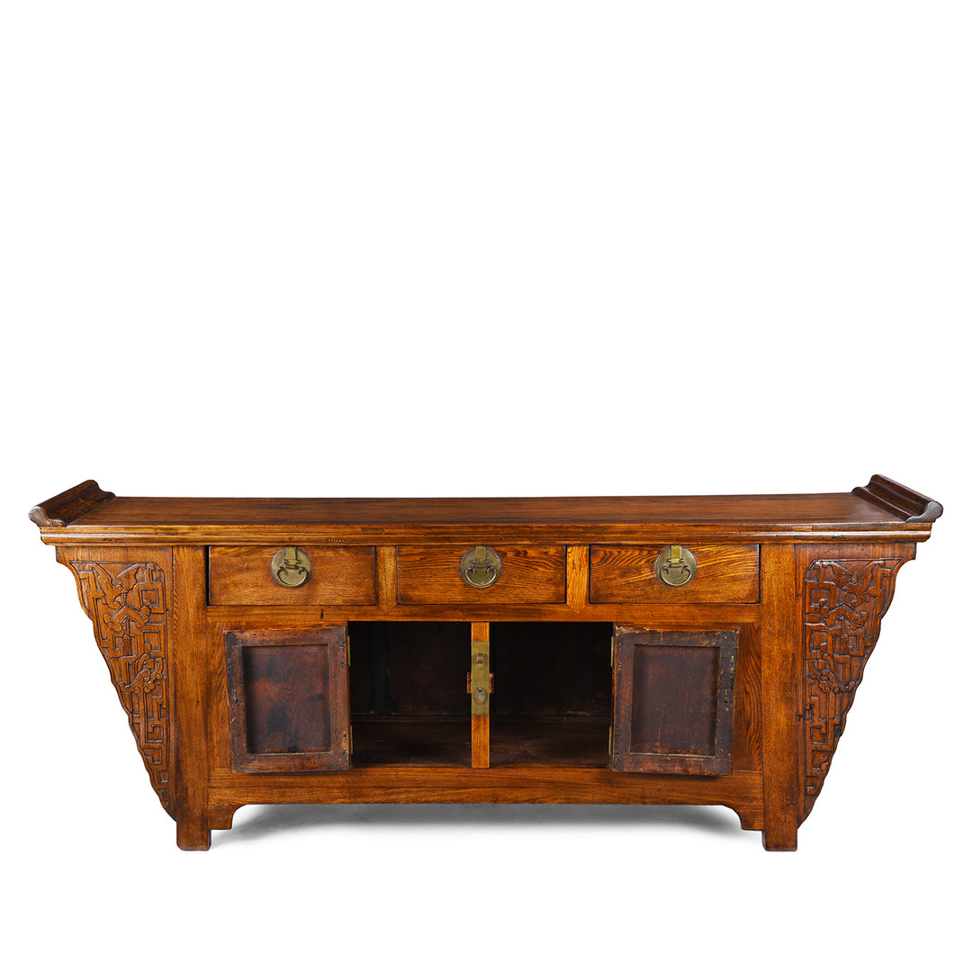 Open Doors View Of Antique Elm Chinese Sideboard From Peking | Indigo Antiques