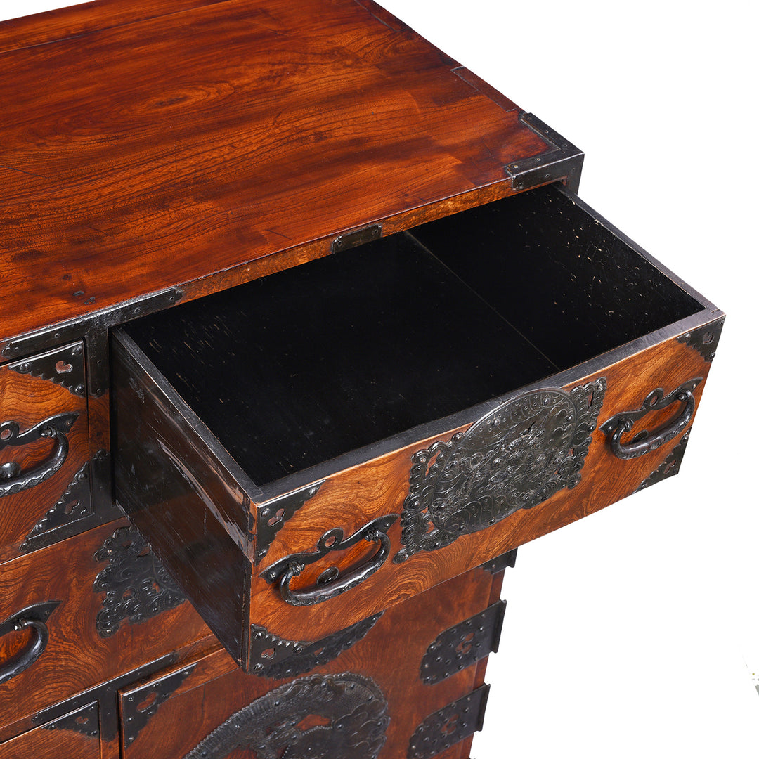 Top Drawer Detail From Keyaki Sendai Isho Dansu - Ca 1900 (Meiji Era) | Indigo Antiques