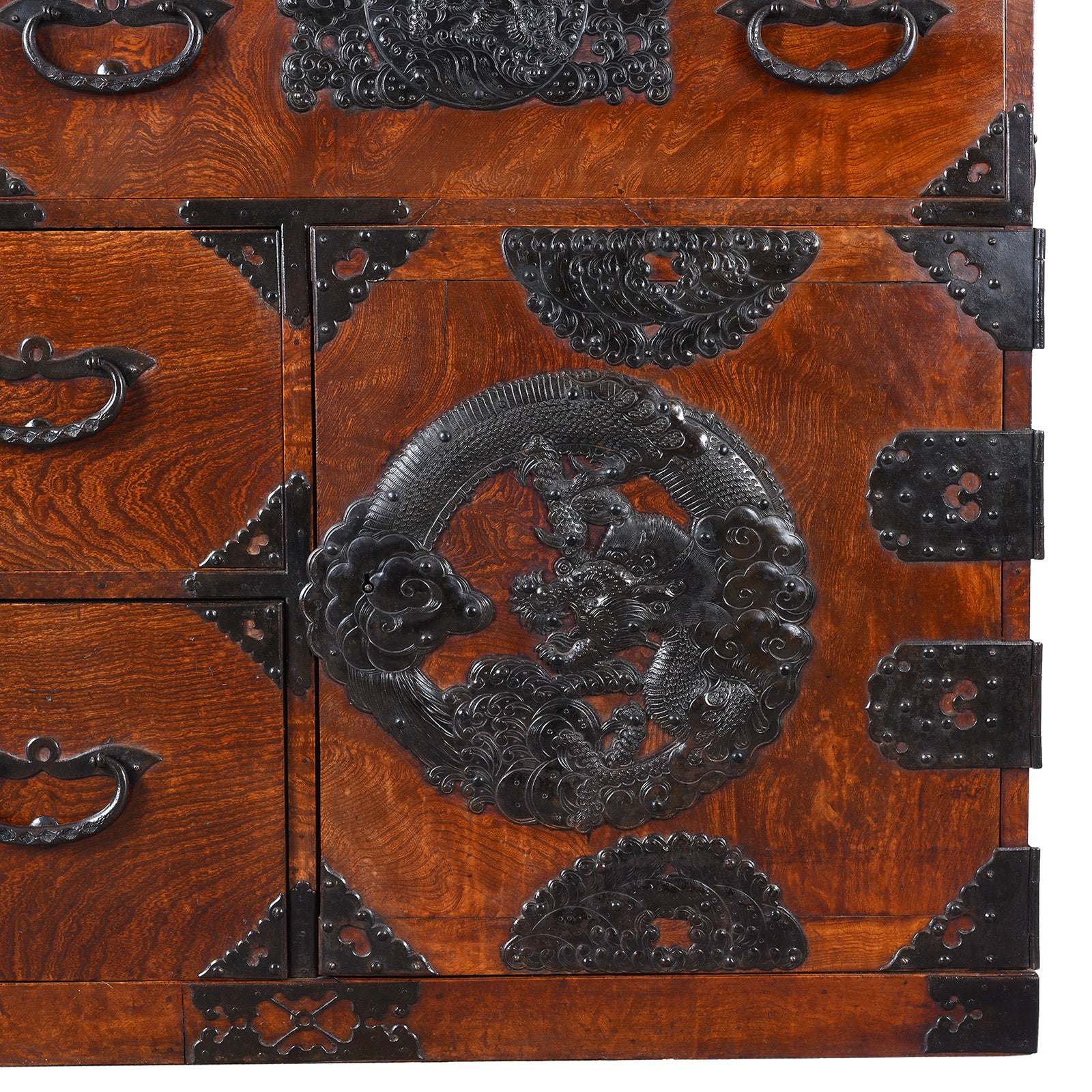 Bottom Corner Compartment Detail From Keyaki Sendai Isho Dansu - Ca 1900 (Meiji Era) | Indigo Antiques