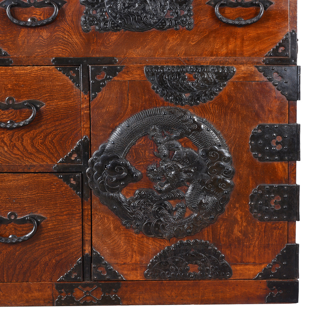 Bottom Corner Compartment Detail From Keyaki Sendai Isho Dansu - Ca 1900 (Meiji Era) | Indigo Antiques