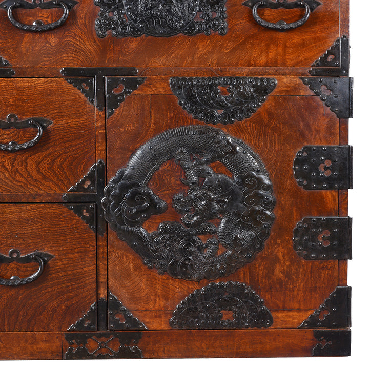 Bottom Corner Compartment Detail From Keyaki Sendai Isho Dansu - Ca 1900 (Meiji Era) | Indigo Antiques