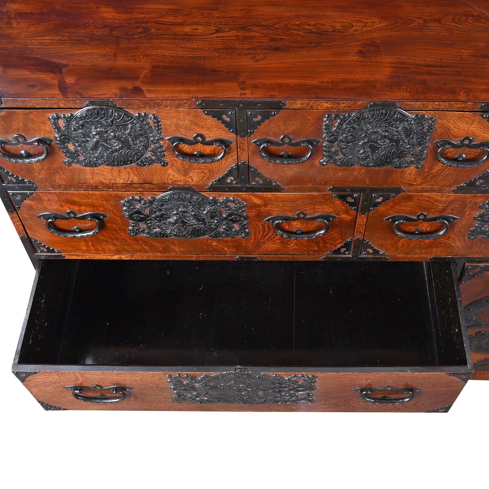 Bottom Drawer Detail From Keyaki Sendai Isho Dansu - Ca 1900 (Meiji Era) | Indigo Antiques