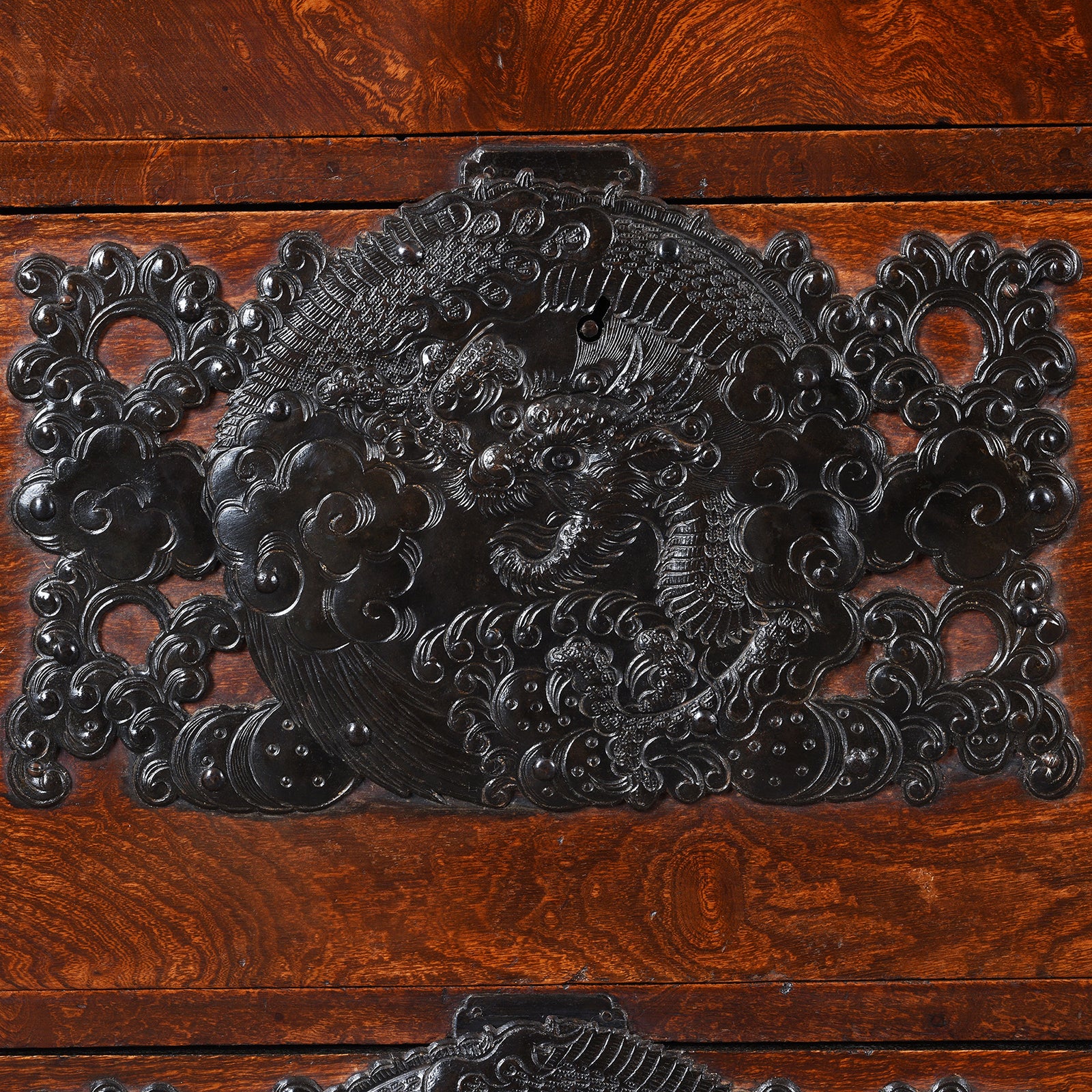 Iron Dragon Detail From Keyaki Sendai Isho Dansu - Ca 1900 (Meiji Era) | Indigo Antiques