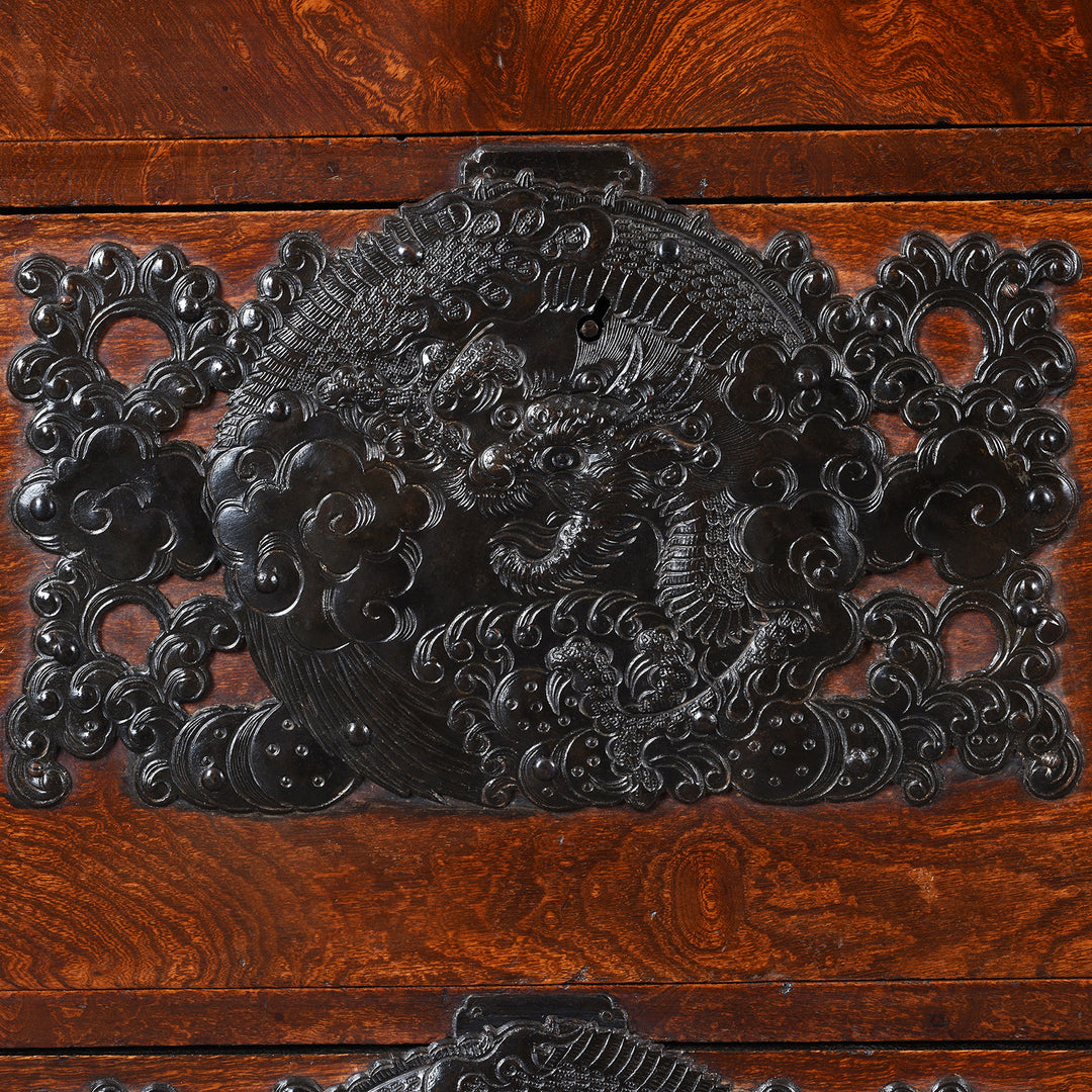 Iron Dragon Detail From Keyaki Sendai Isho Dansu - Ca 1900 (Meiji Era) | Indigo Antiques