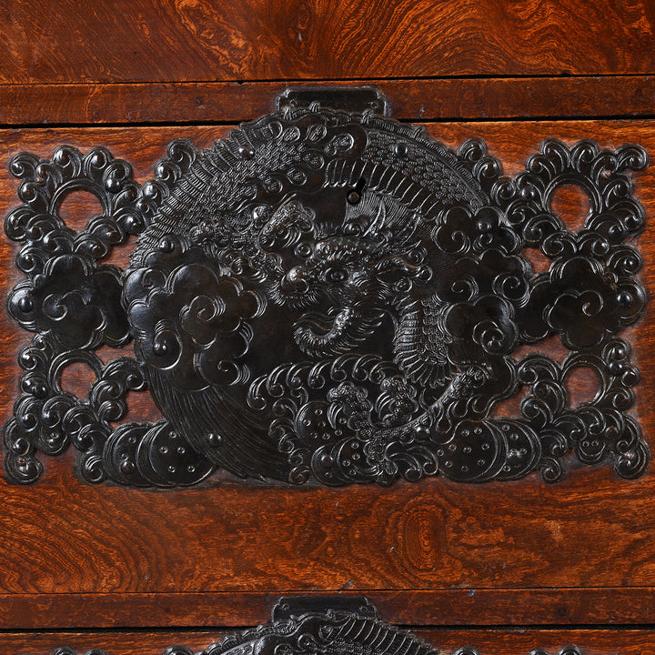 Iron Dragon Detail From Keyaki Sendai Isho Dansu - Ca 1900 (Meiji Era) | Indigo Antiques