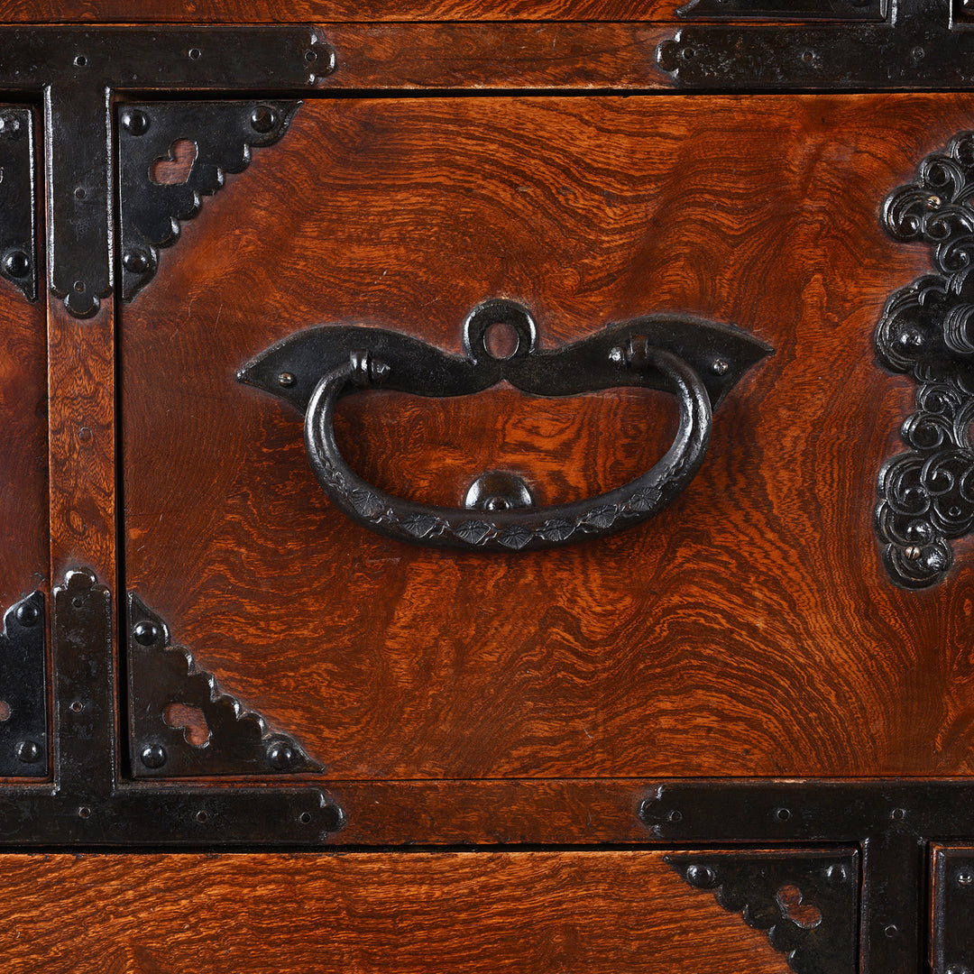 Iron Handle Detail From Keyaki Sendai Isho Dansu - Ca 1900 (Meiji Era) | Indigo Antiques