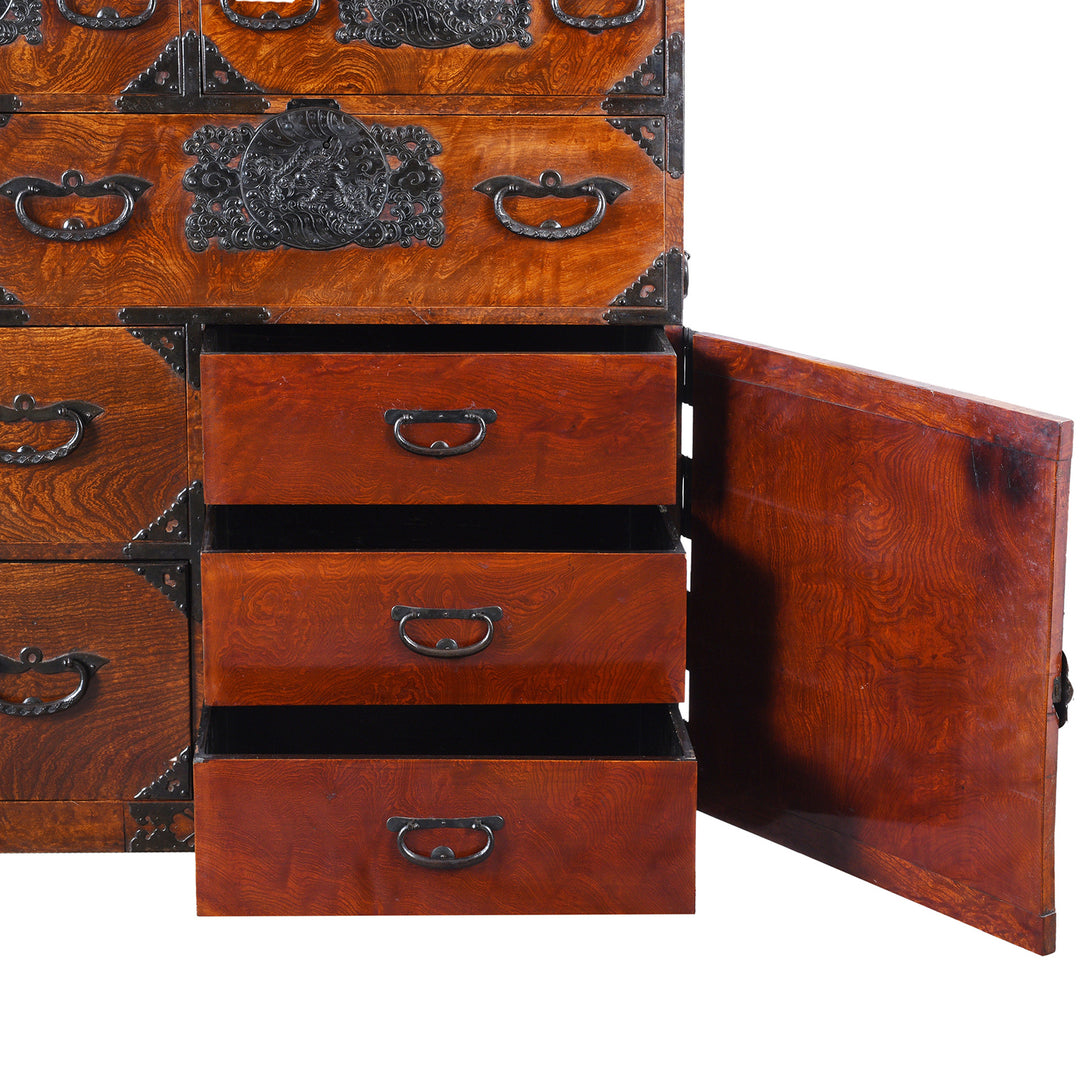 Corner Drawer Detail From Keyaki Sendai Isho Dansu - Ca 1900 (Meiji Era) | Indigo Antiques