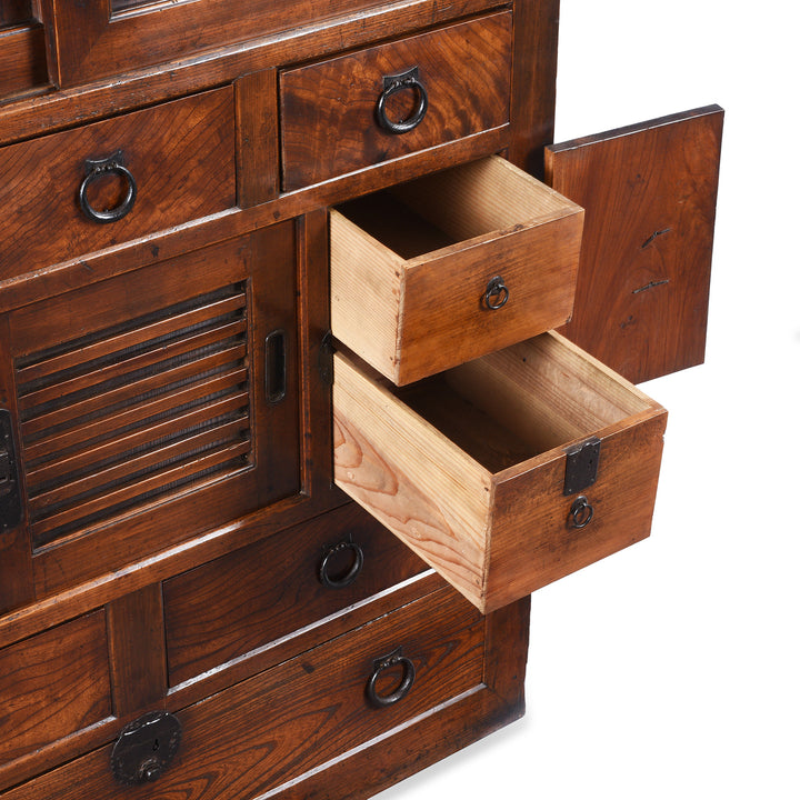 Small Drawers Detail From Antique Japanese Keyaki Choba Dansu From Gifu | Indigo Antiques