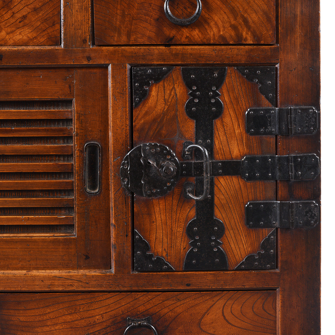 Lockable Small Door Detail From Antique Japanese Keyaki Choba Dansu From Gifu | Indigo Antiques