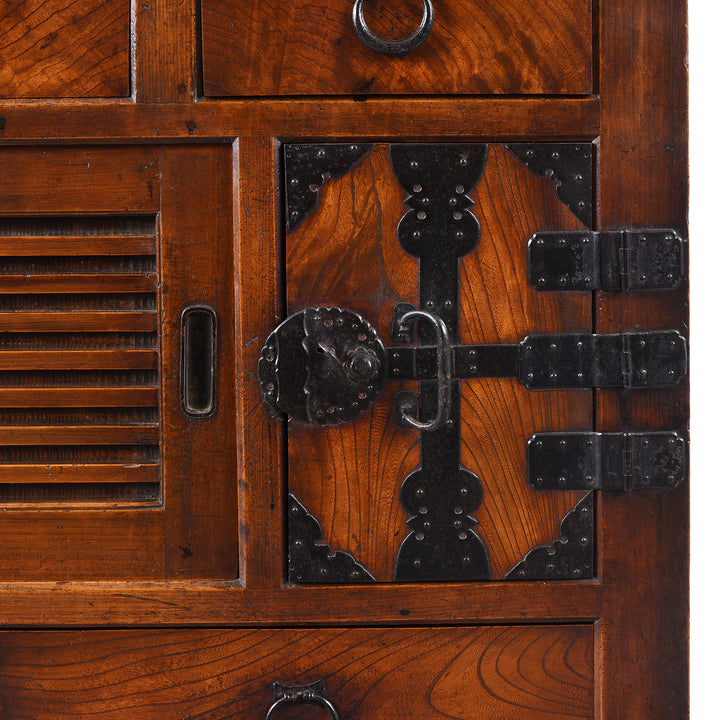 Lockable Small Door Detail From Antique Japanese Keyaki Choba Dansu From Gifu | Indigo Antiques