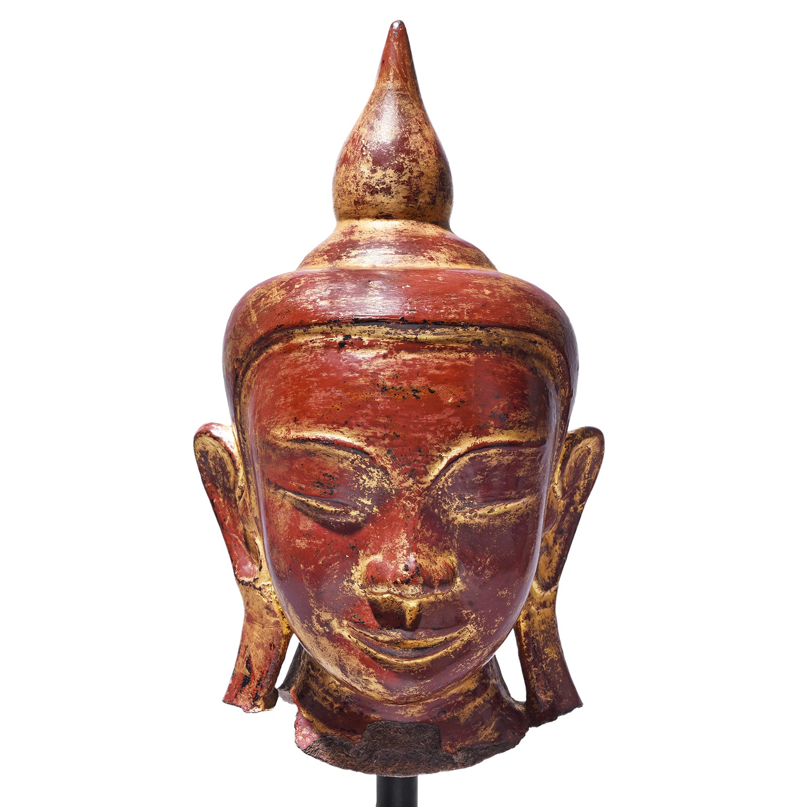 Face Detail From Antique Stone Ava Shakyamuni Buddha Head | Indigo Antiques