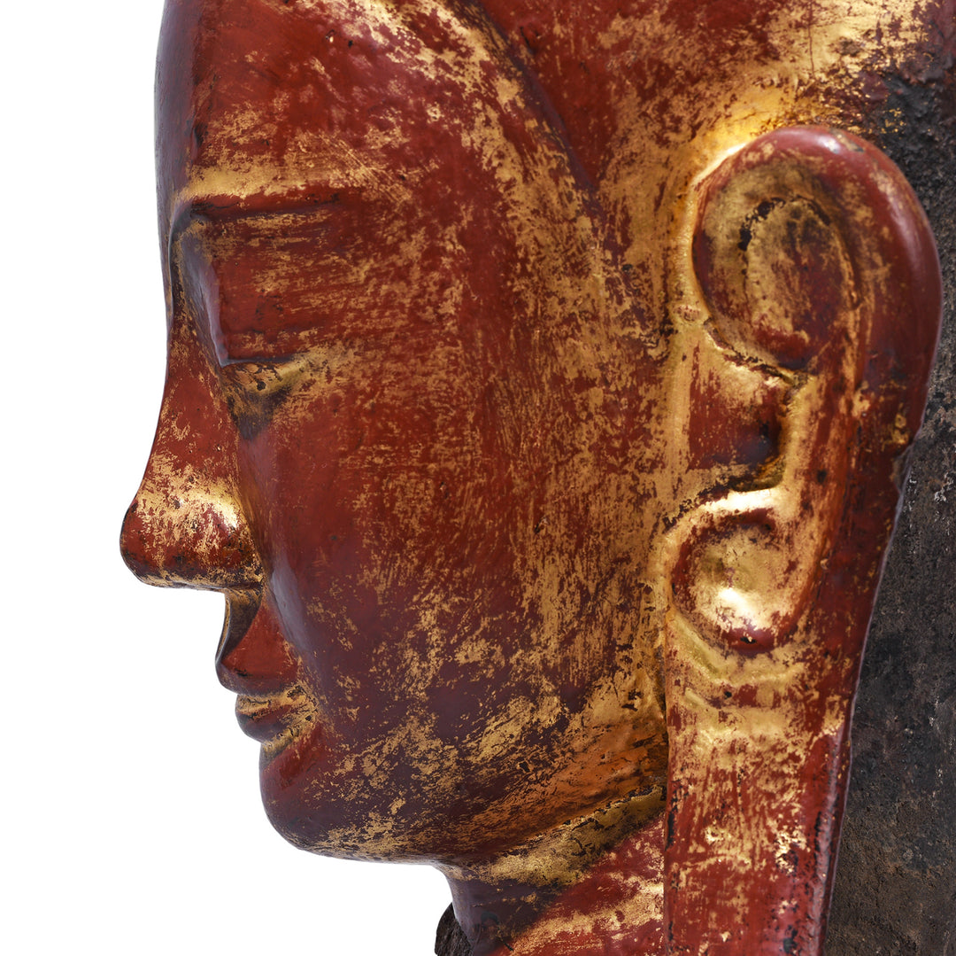Portrait Detail From Antique Stone Ava Shakyamuni Buddha Head | Indigo Antiques