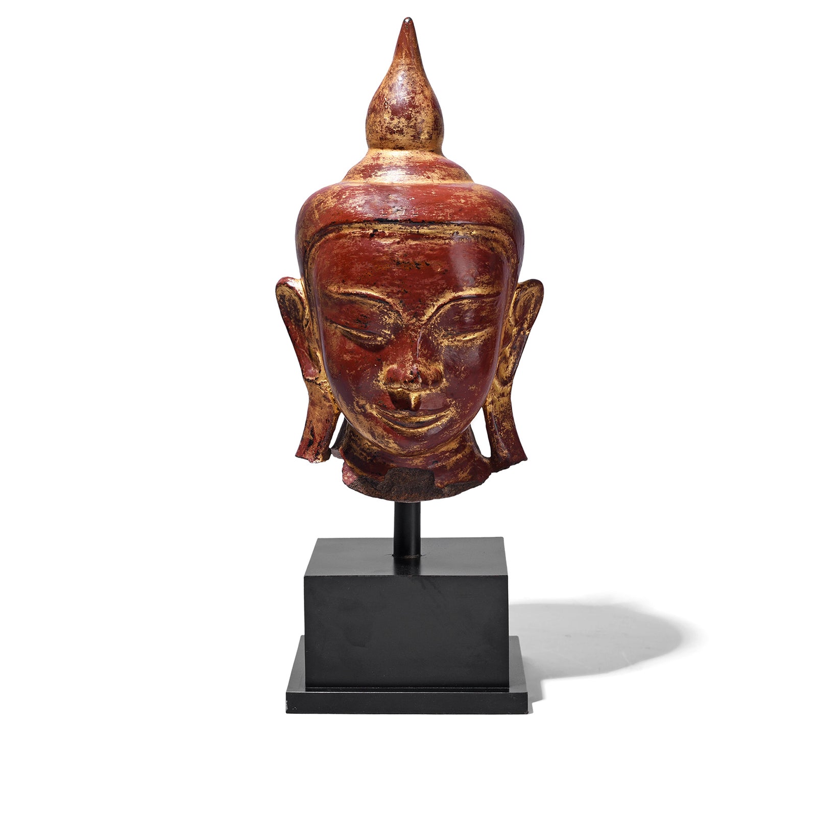 Front View Of Antique Stone Ava Shakyamuni Buddha Head | Indigo Antiques