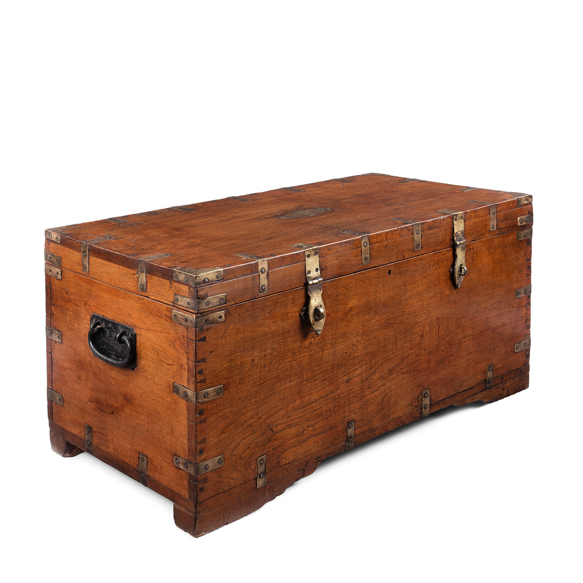 Angled VIew Of Antique Indian Brass Bound Chest | Indigo Antiques
