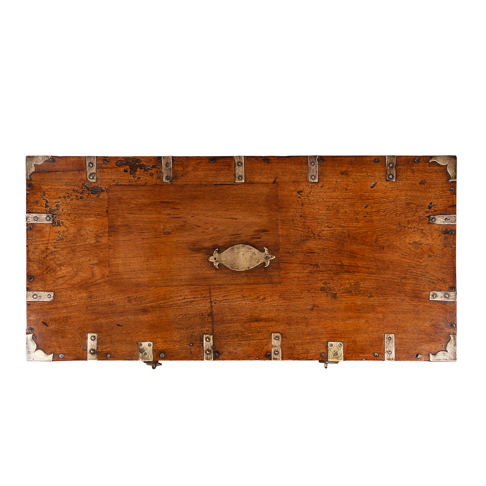 Top Down View Of Antique Indian Brass Bound Chest | Indigo Antiques