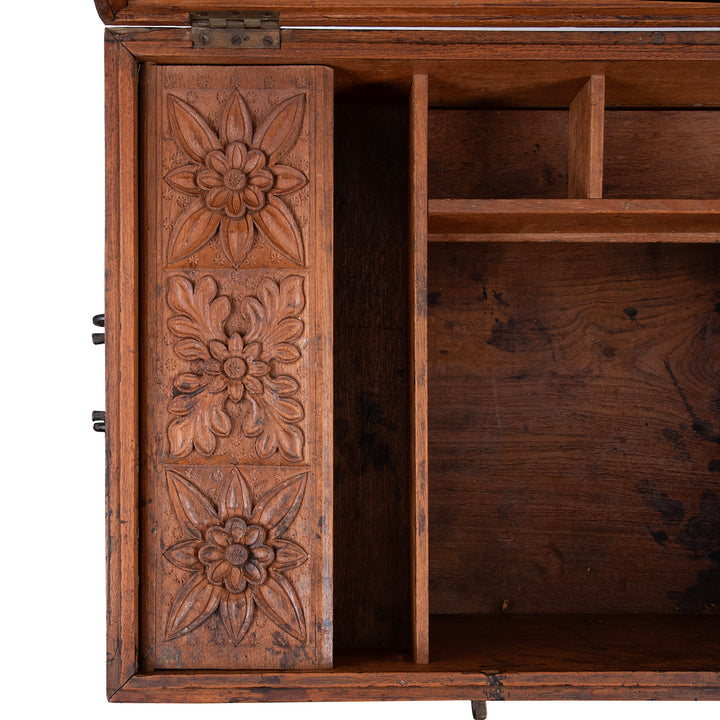 Carving Detail From Antique Indian Brass Bound Chest | Indigo Antiques