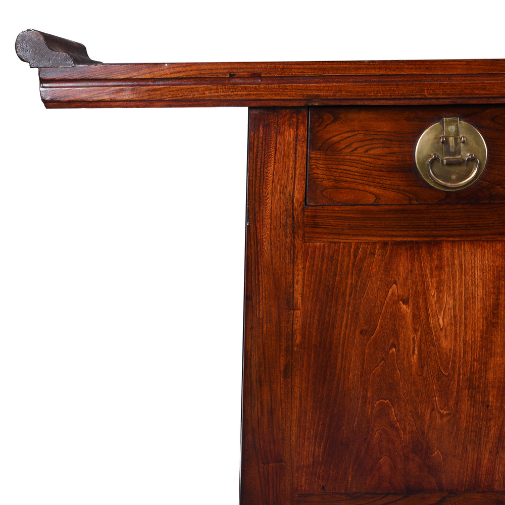 Corner Detail From Antique Elm Chinese Sideboard From Peking | Indigo Antiques