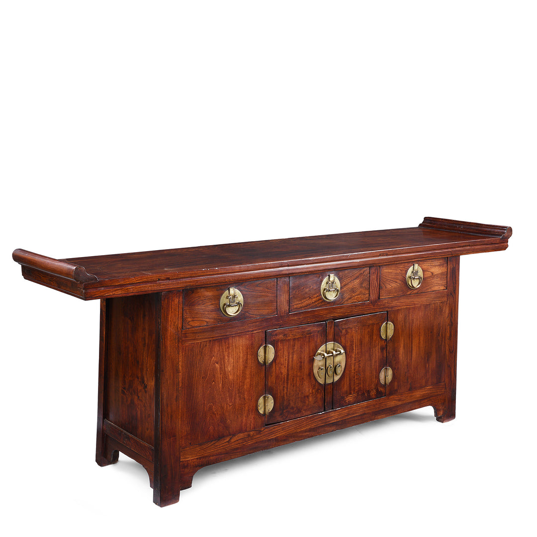 Angled View Of Antique Elm Chinese Sideboard From Peking | Indigo Antiques